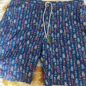 Tommy Bahama Blue Tiki Print Swim Trunks
